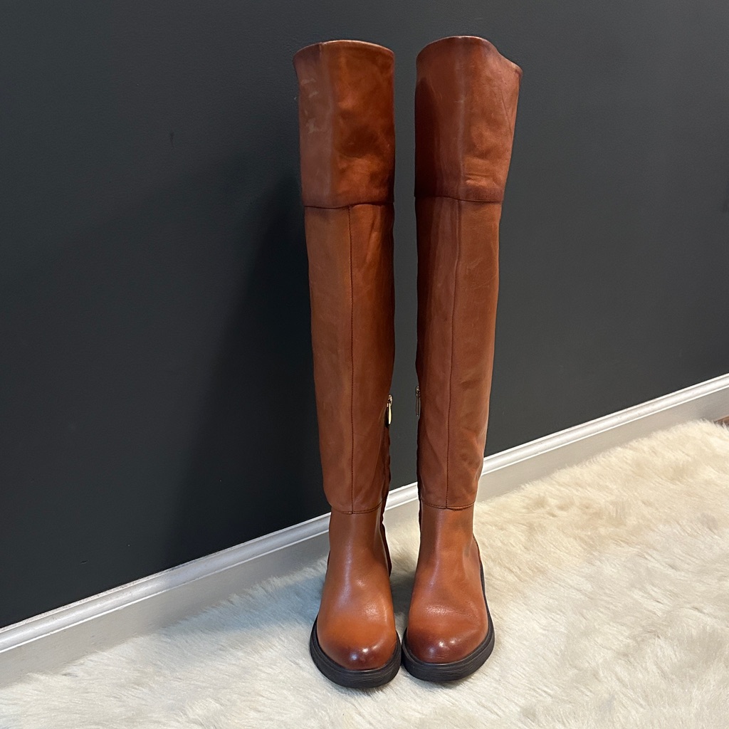 Brown Leather Knee-High Boots, Nwotb